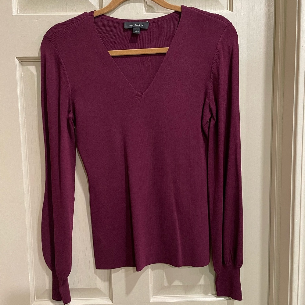 Ann Taylor Magenta Balloon Sleeved Sweater